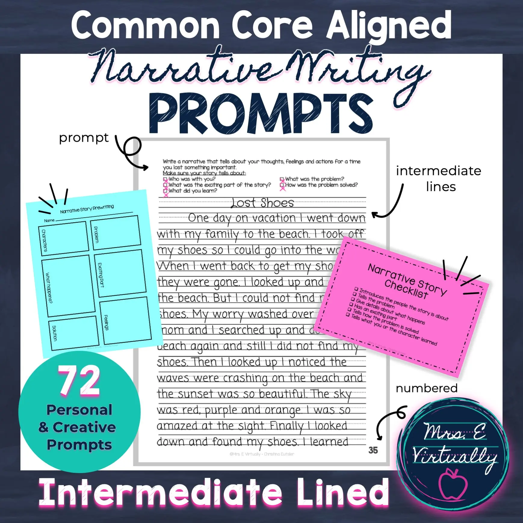 Writing Prompts for Narratives--Intermediate Lined Paper