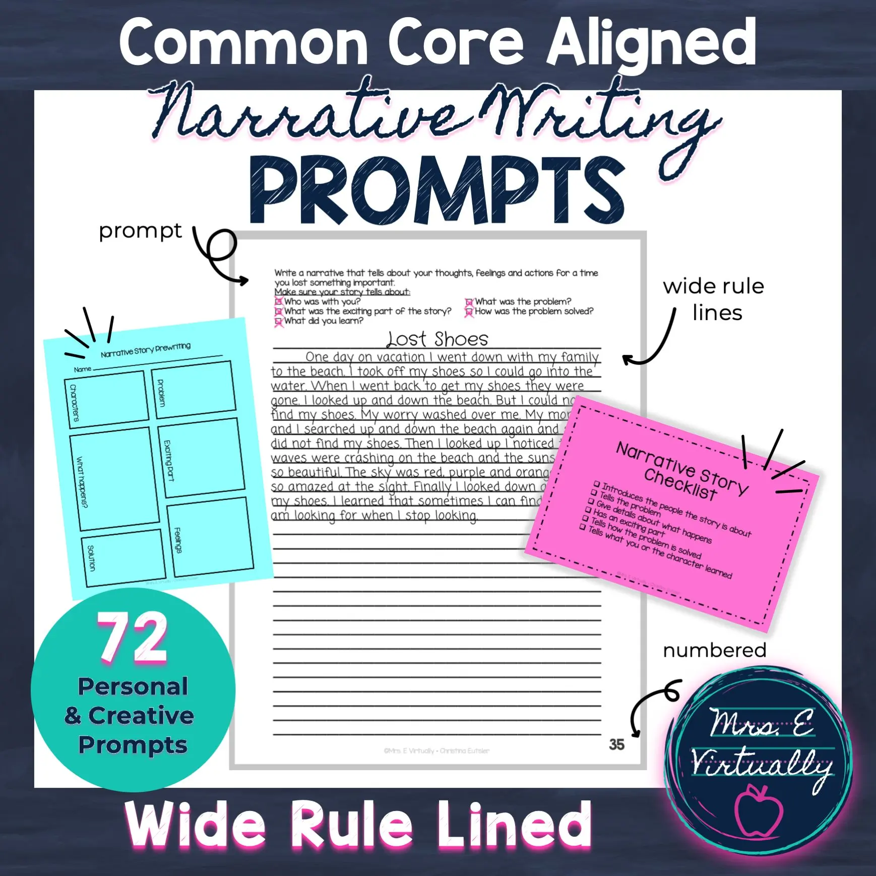 Writing Prompts for Narratives--Wide Rule Lined Paper