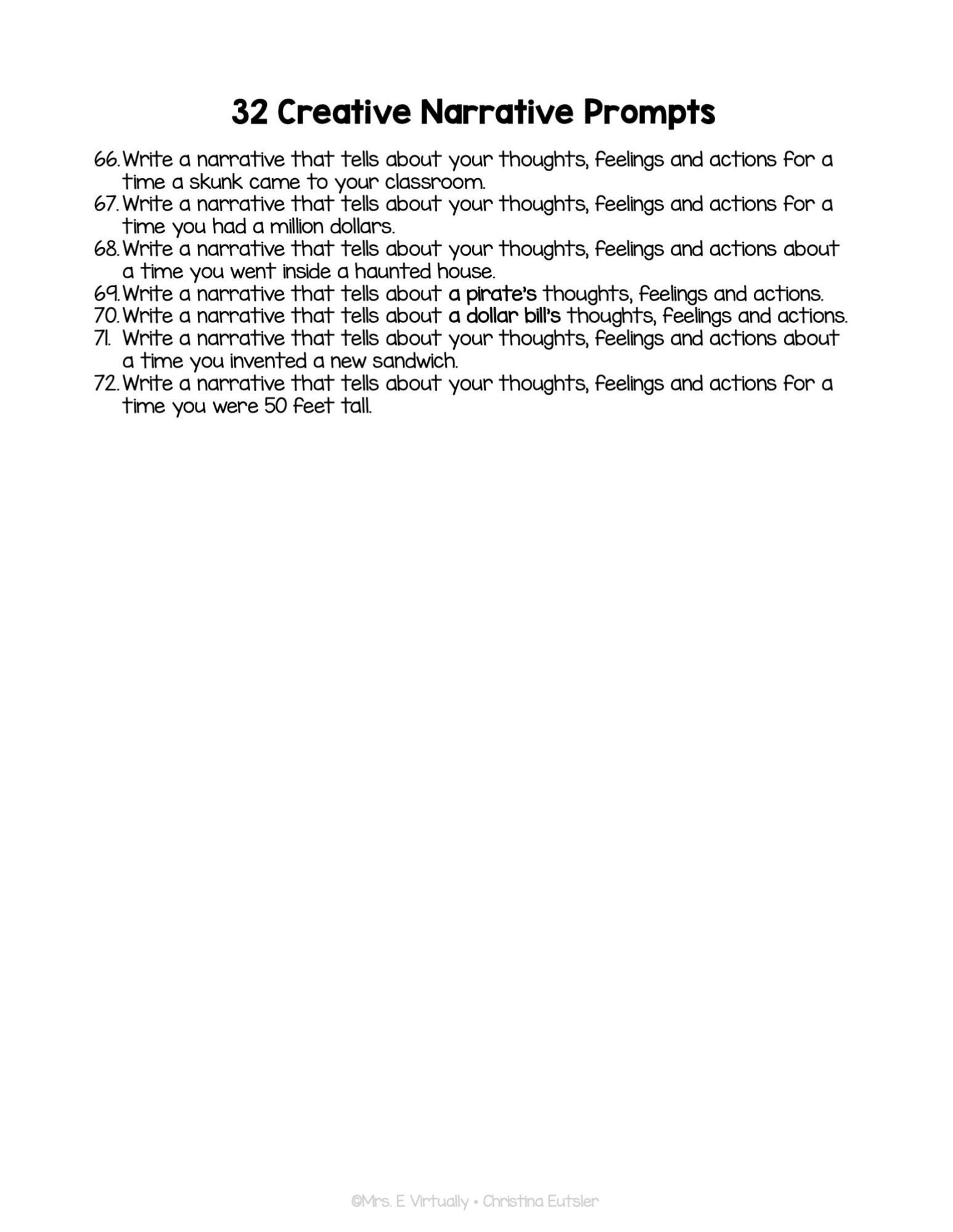 Writing Prompts for Narratives--Wide Rule Lined Paper - Image 2
